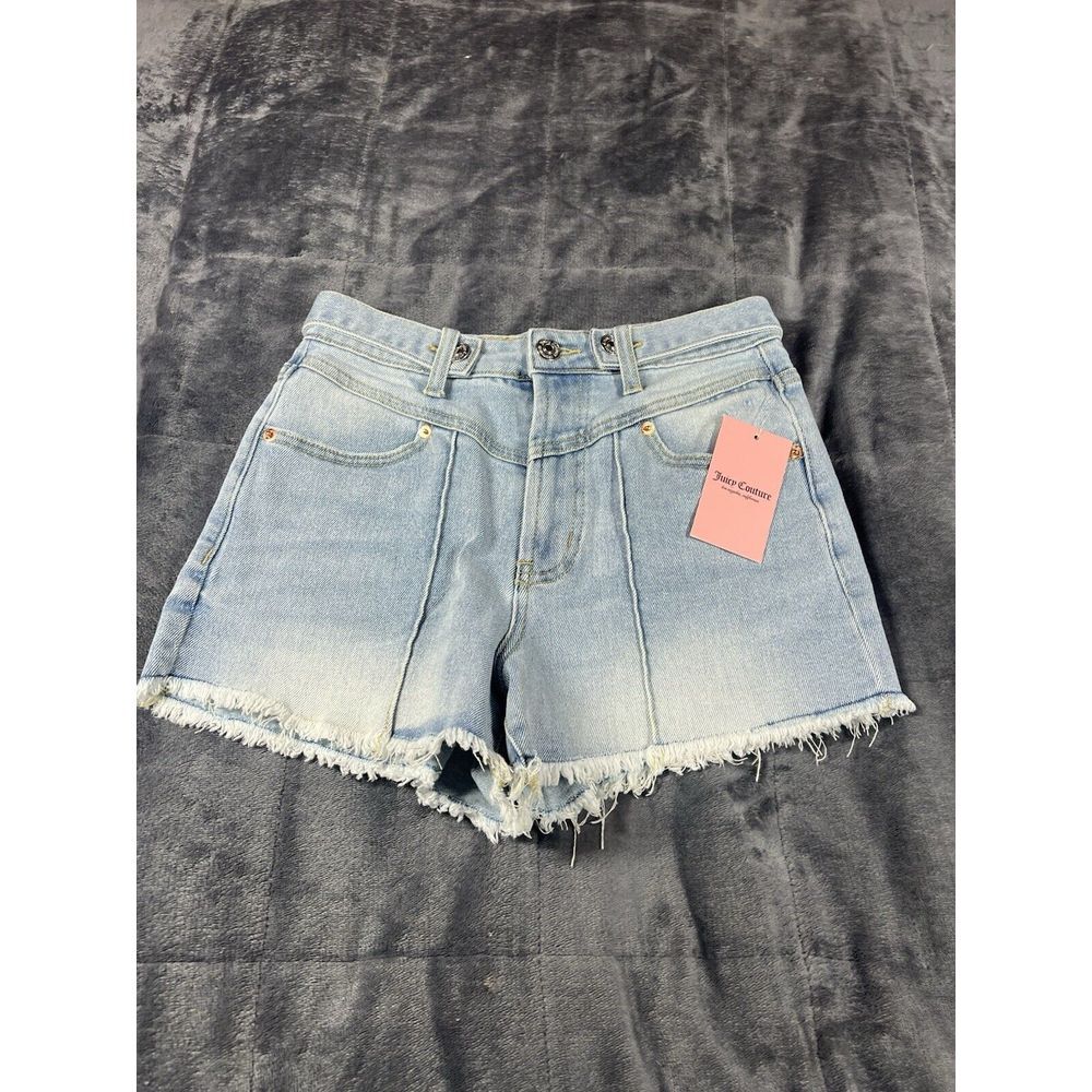 Juicy Couture Venice V Front Denim Shorts Raw Hem Size‎ 26